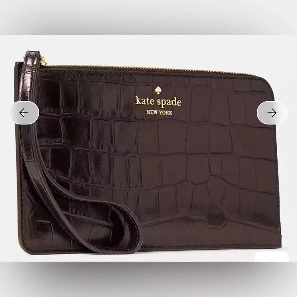 ♠️Kate spade Lucy Croc Embossed Medium L-Zip Wristlet